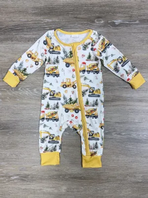 Christmas Tree Construction Yellow Trim Baby Romper