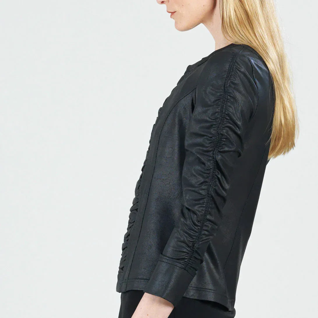 Clara Sun WooLiquid Leather™ Ruched Detail Jacket - Black