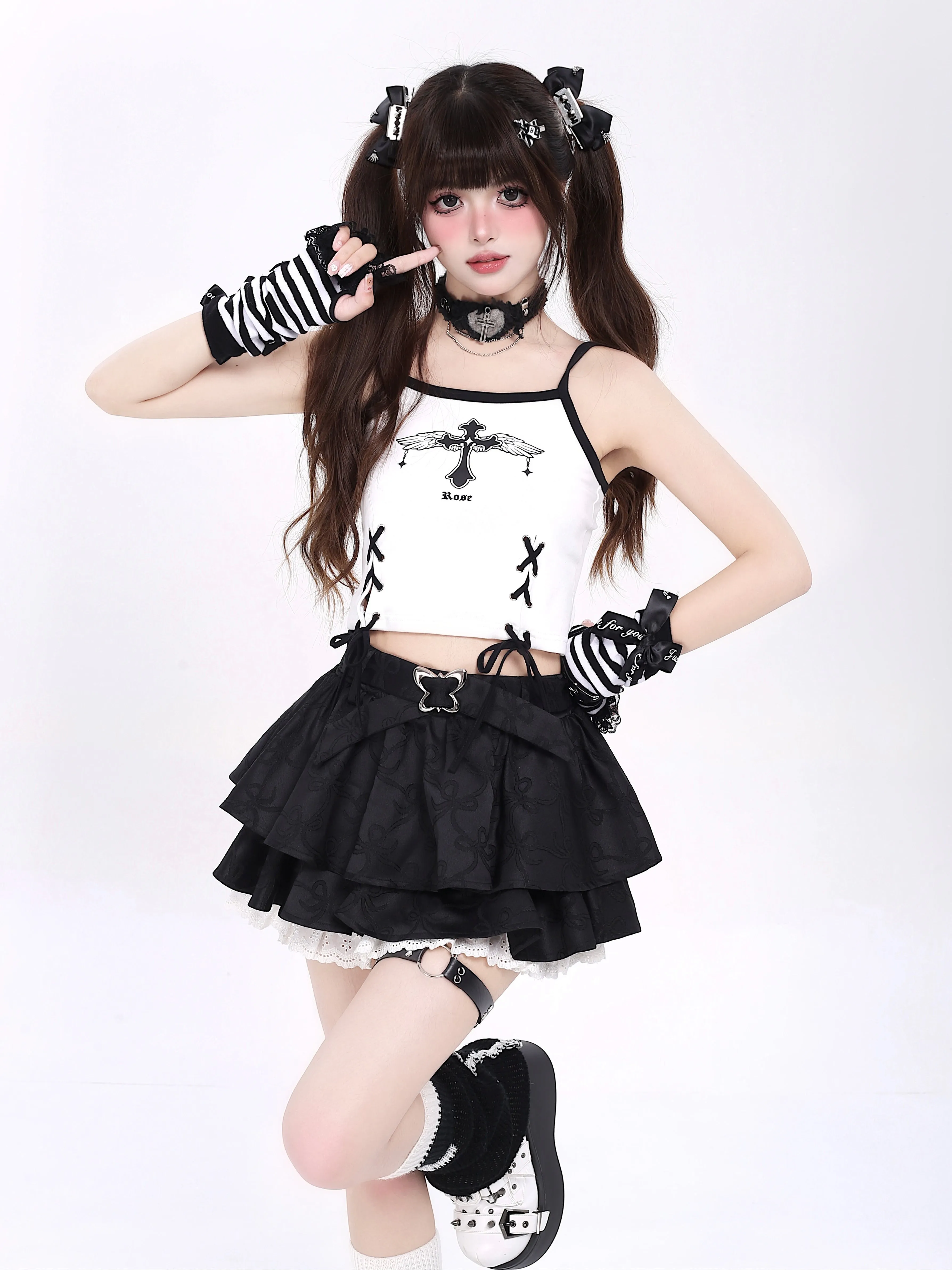 Crazy Girl Wings Cross Black White Pink Red Purple Camisole Top