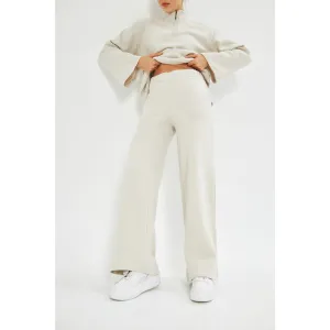 Cream Melange Wide Leg Trouser