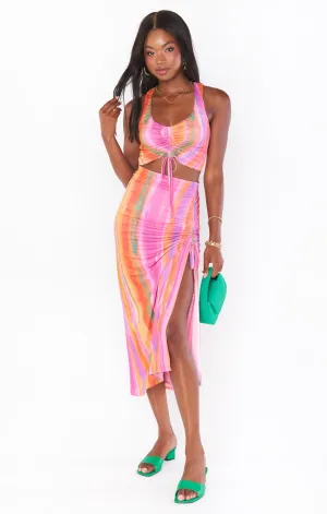 Dazy Sunrise Stripe Mesh Midi Skirt Multi