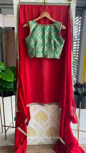 Deep red marble saree with hand worked blouse