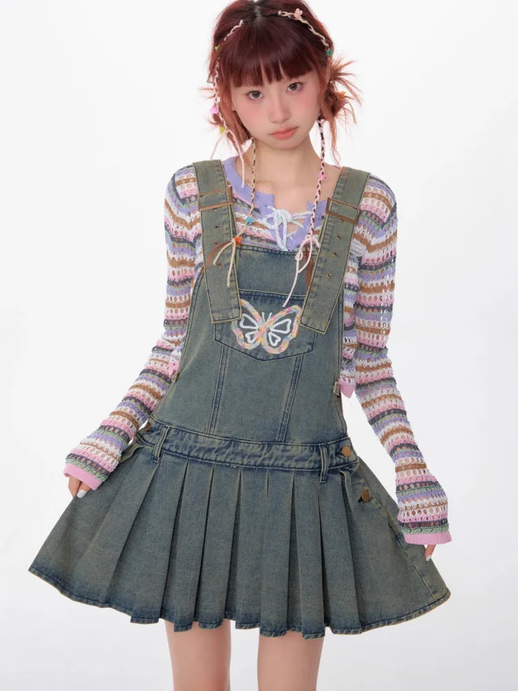 Denim suspender skirt【s0000007531】