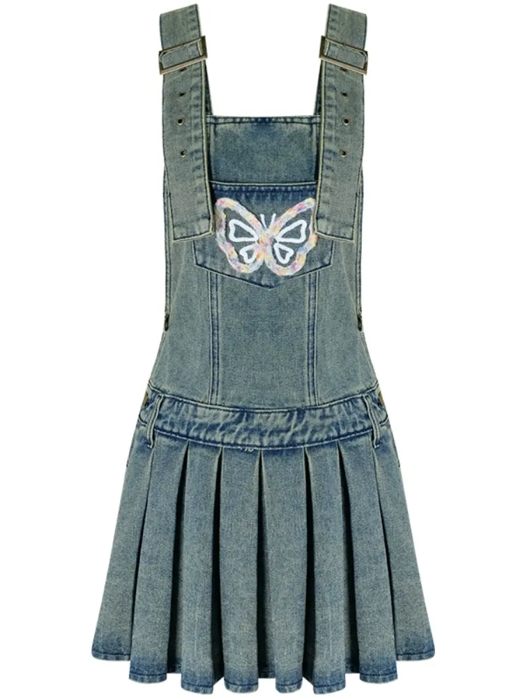 Denim suspender skirt【s0000007531】