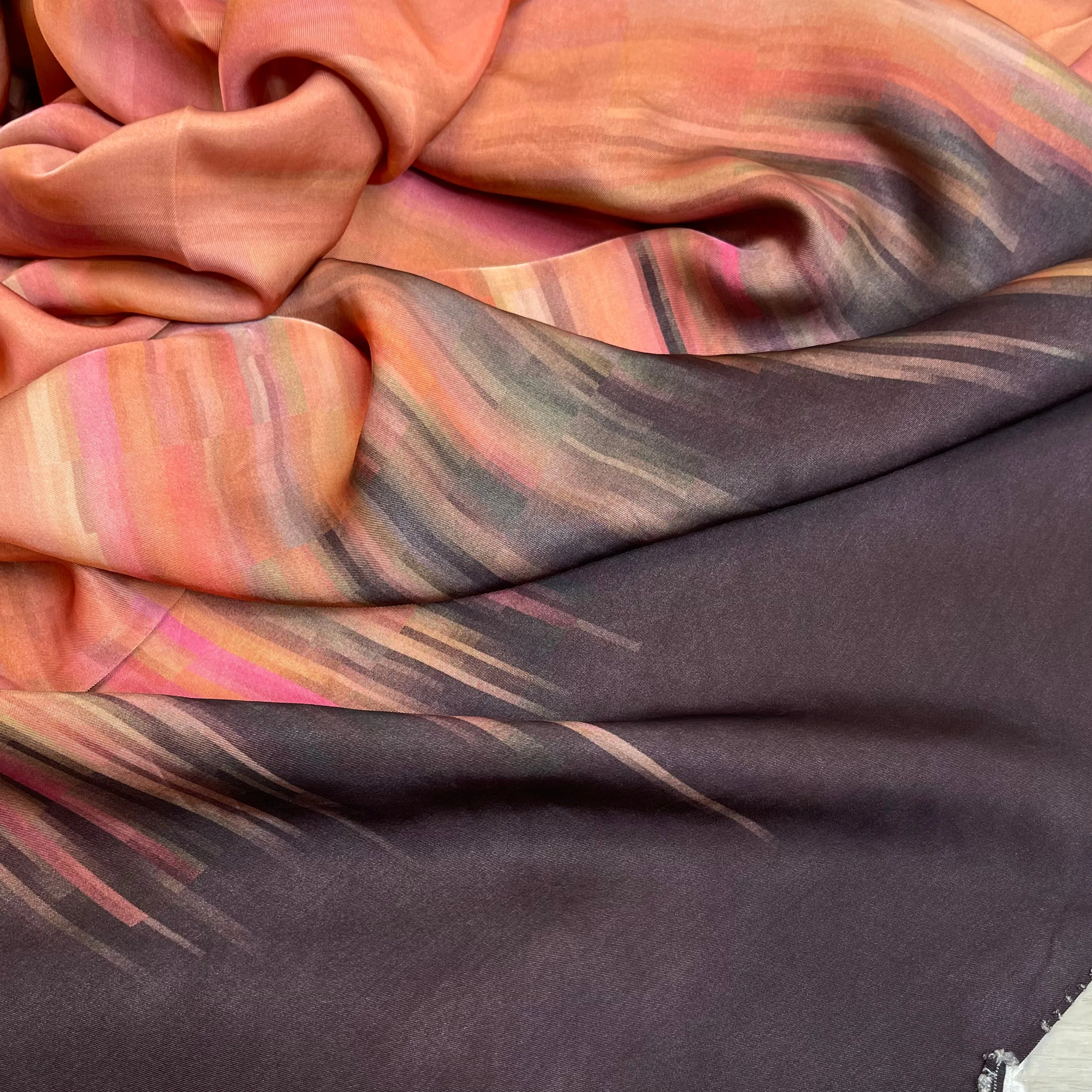 Digital Sunset Border Print Lightweight Viscose Satin