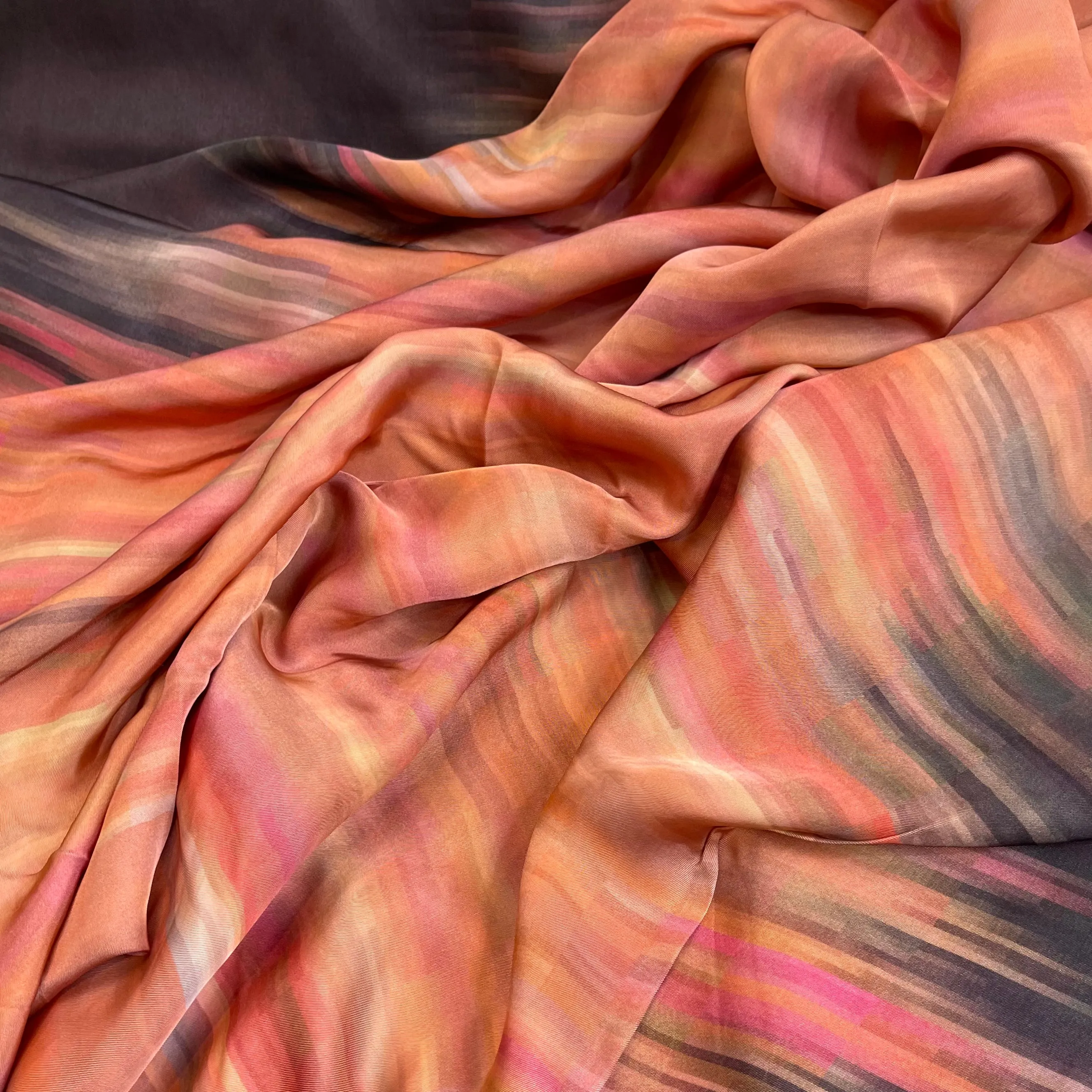 Digital Sunset Border Print Lightweight Viscose Satin