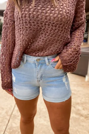 Distressed Cuffed Hem Denim Shorts