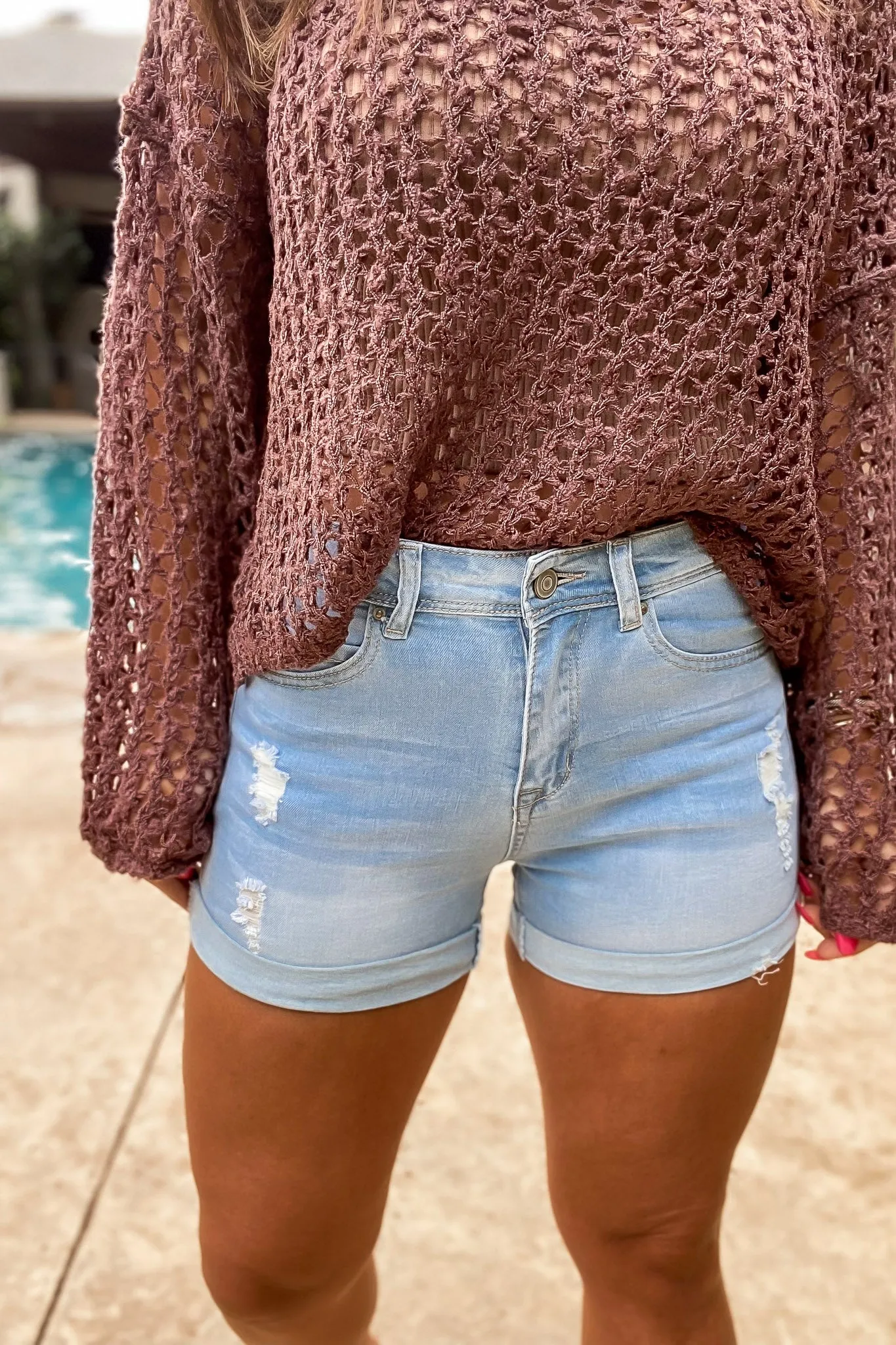 Distressed Cuffed Hem Denim Shorts