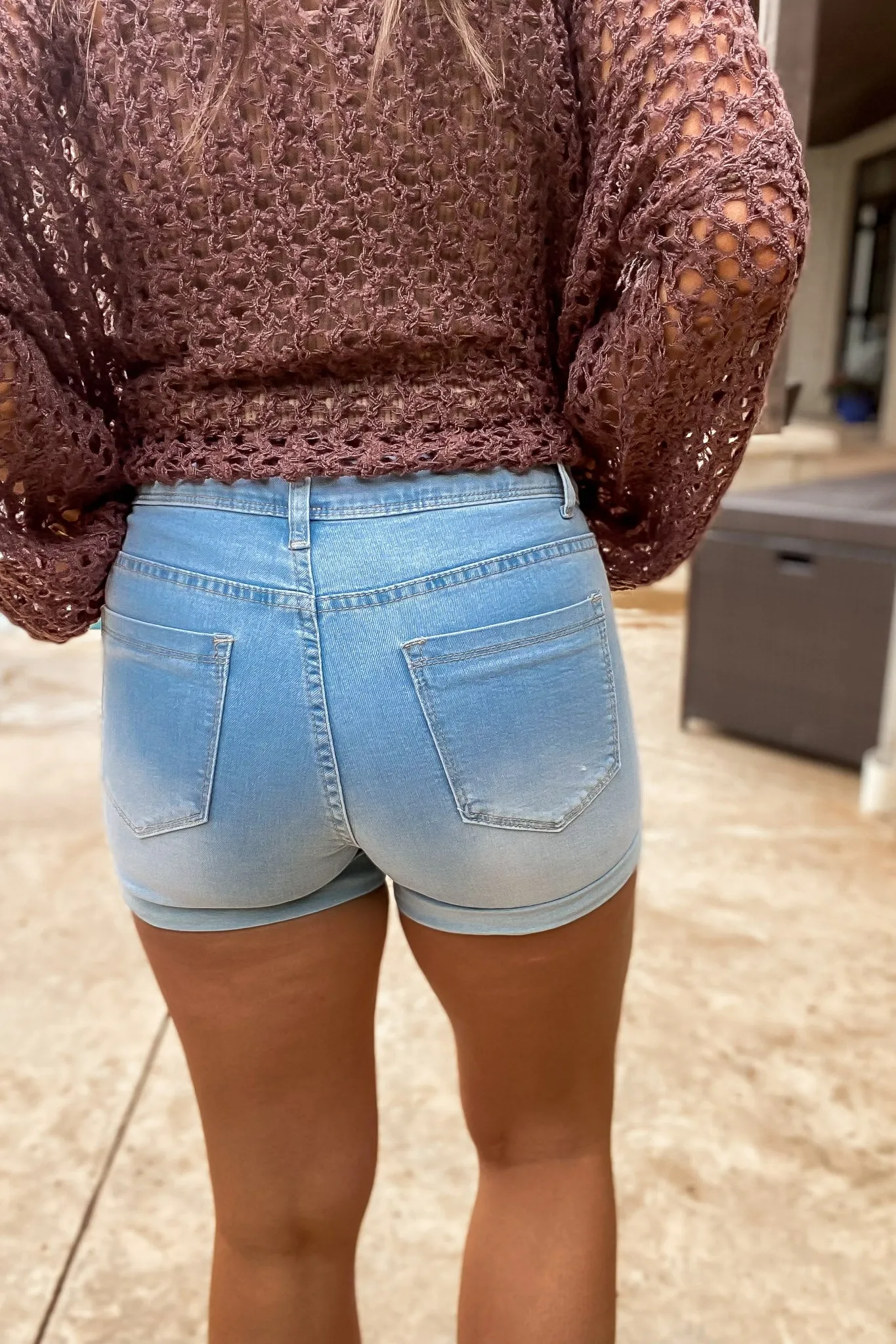 Distressed Cuffed Hem Denim Shorts