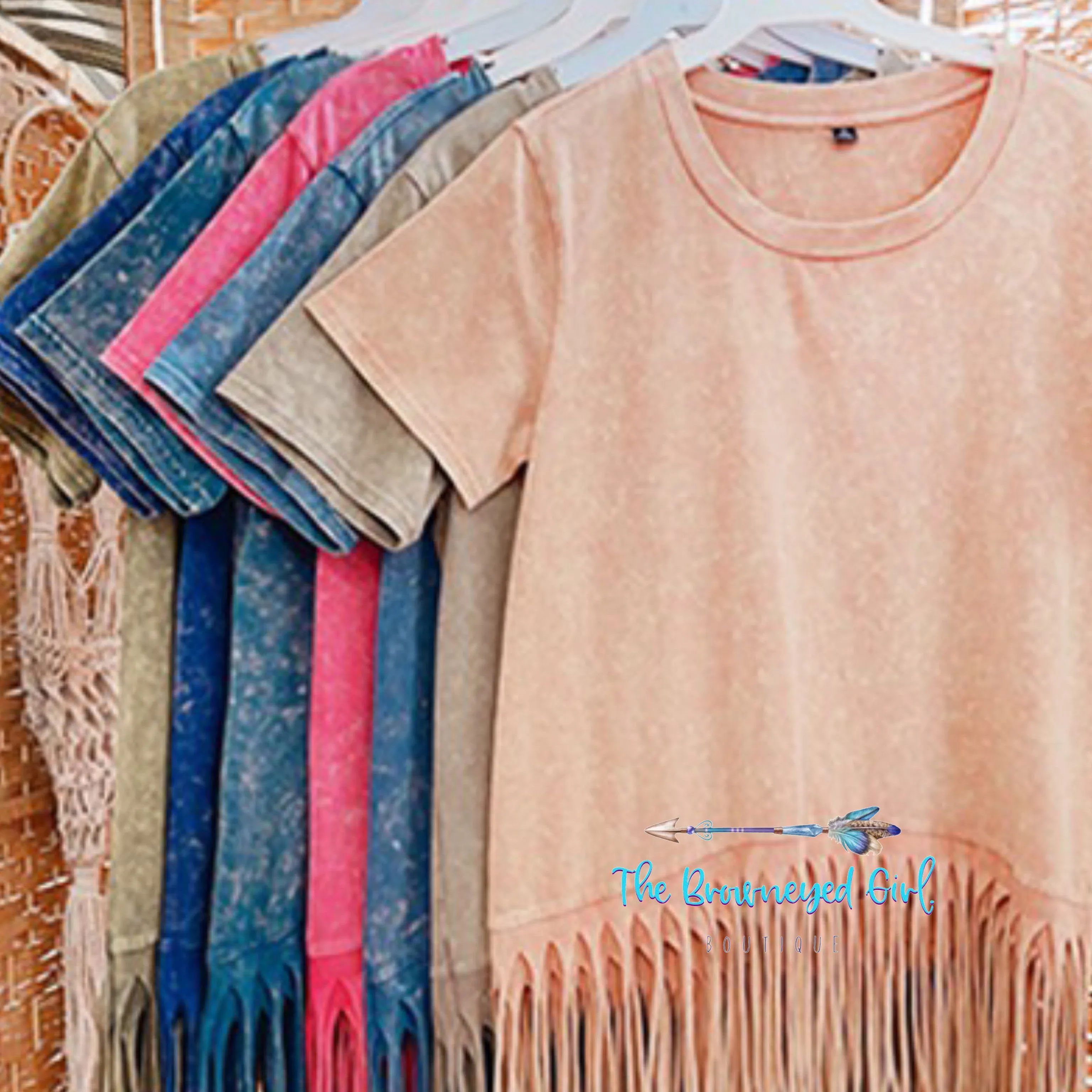 Distressed Washed Bibi Fringe Dust Peach /Vintage Top