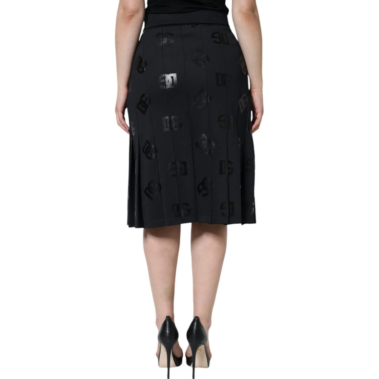 Dolce & Gabbana Black DG Monogram Pleated Midi Skirt