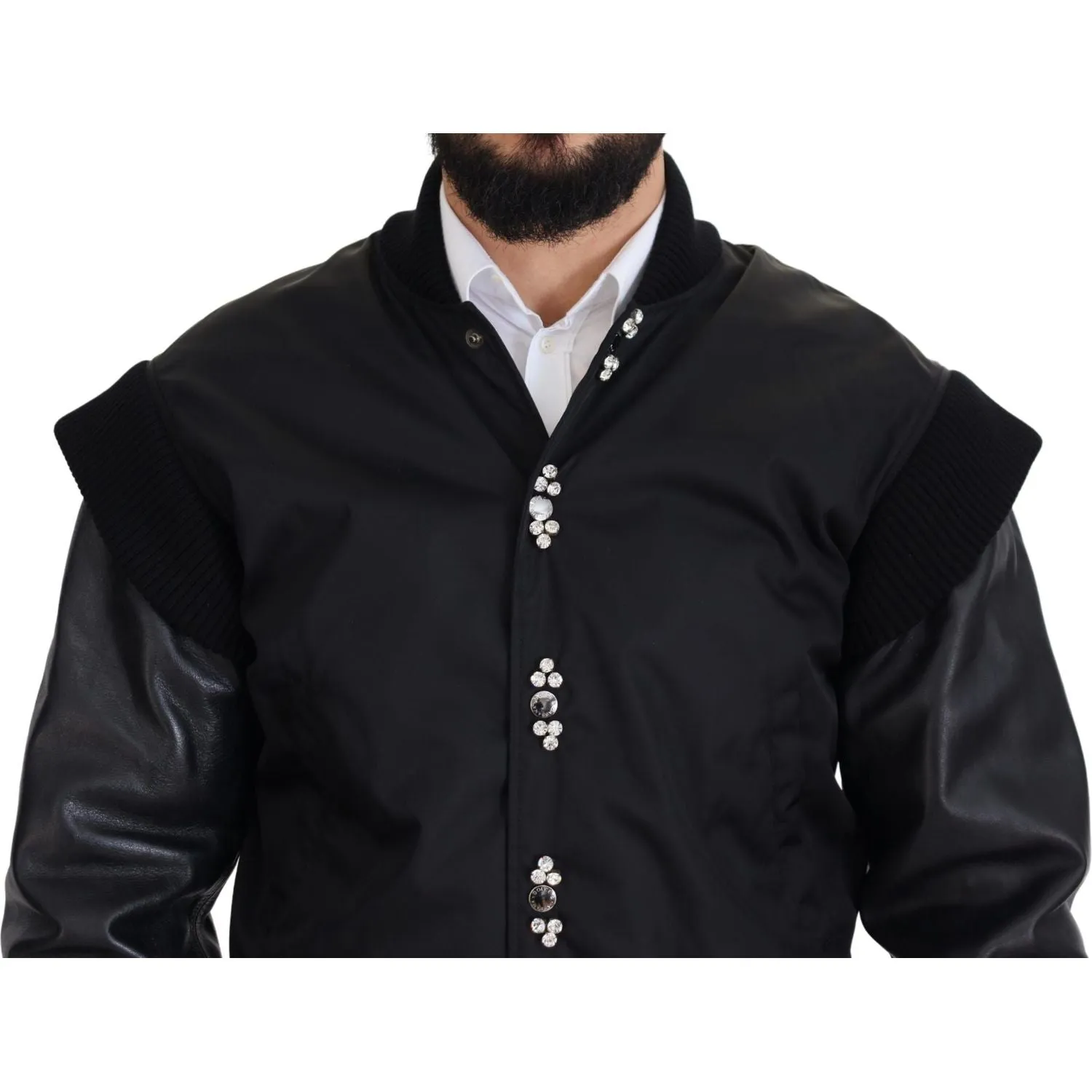 Dolce & Gabbana Elegant Black Crystal-Embellished Bomber Jacket