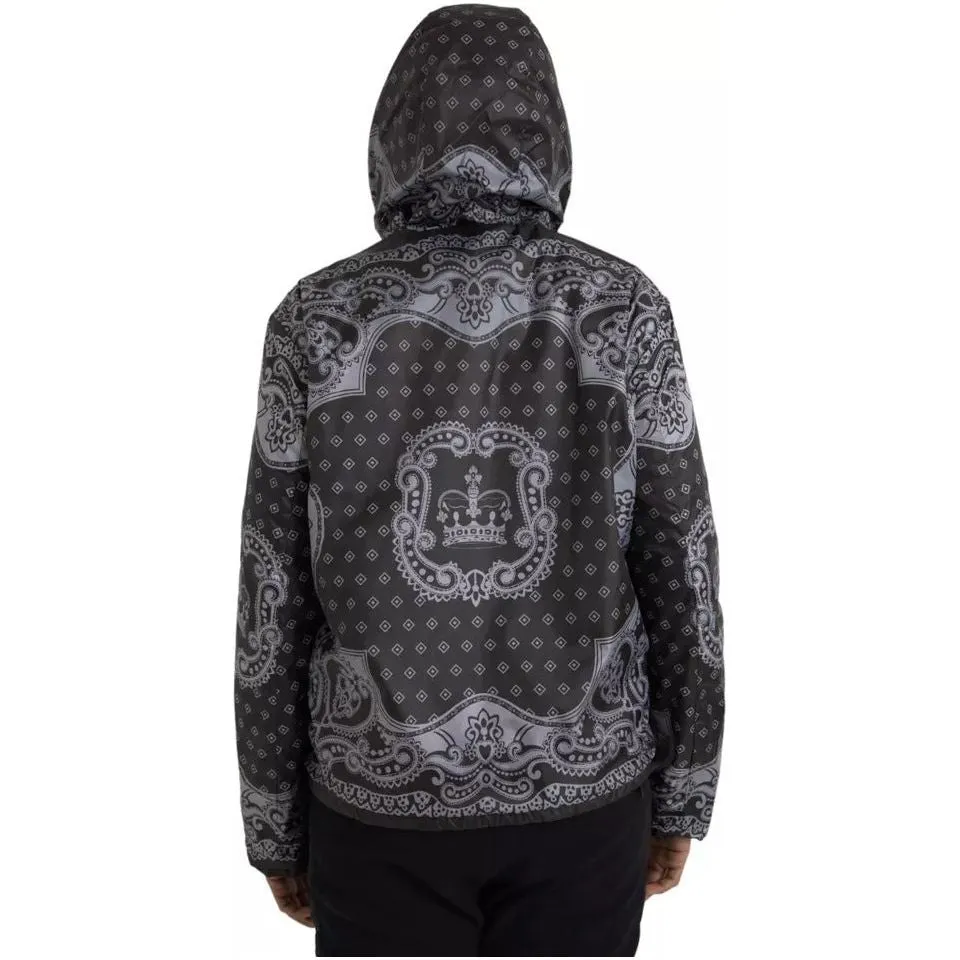 Dolce & Gabbana Gray Bandana Hooded Full Zip Bomber Jacket