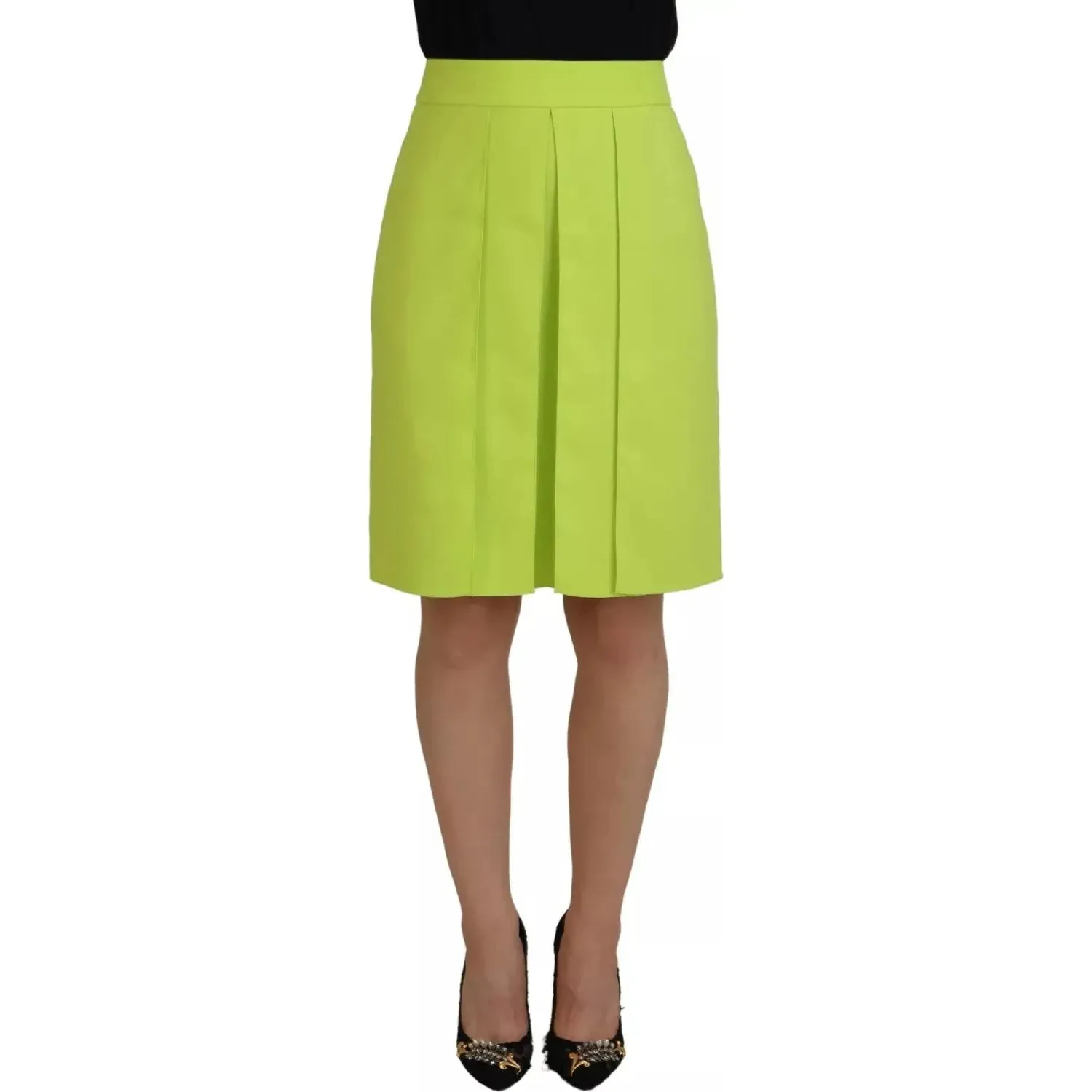 Dsquared² Green High Waist Pleated A-line Knee Length Skirt