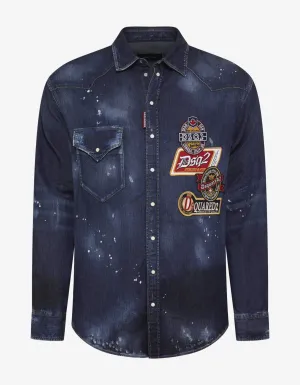 Dsquared2 Distressed Denim Shirt with Badges