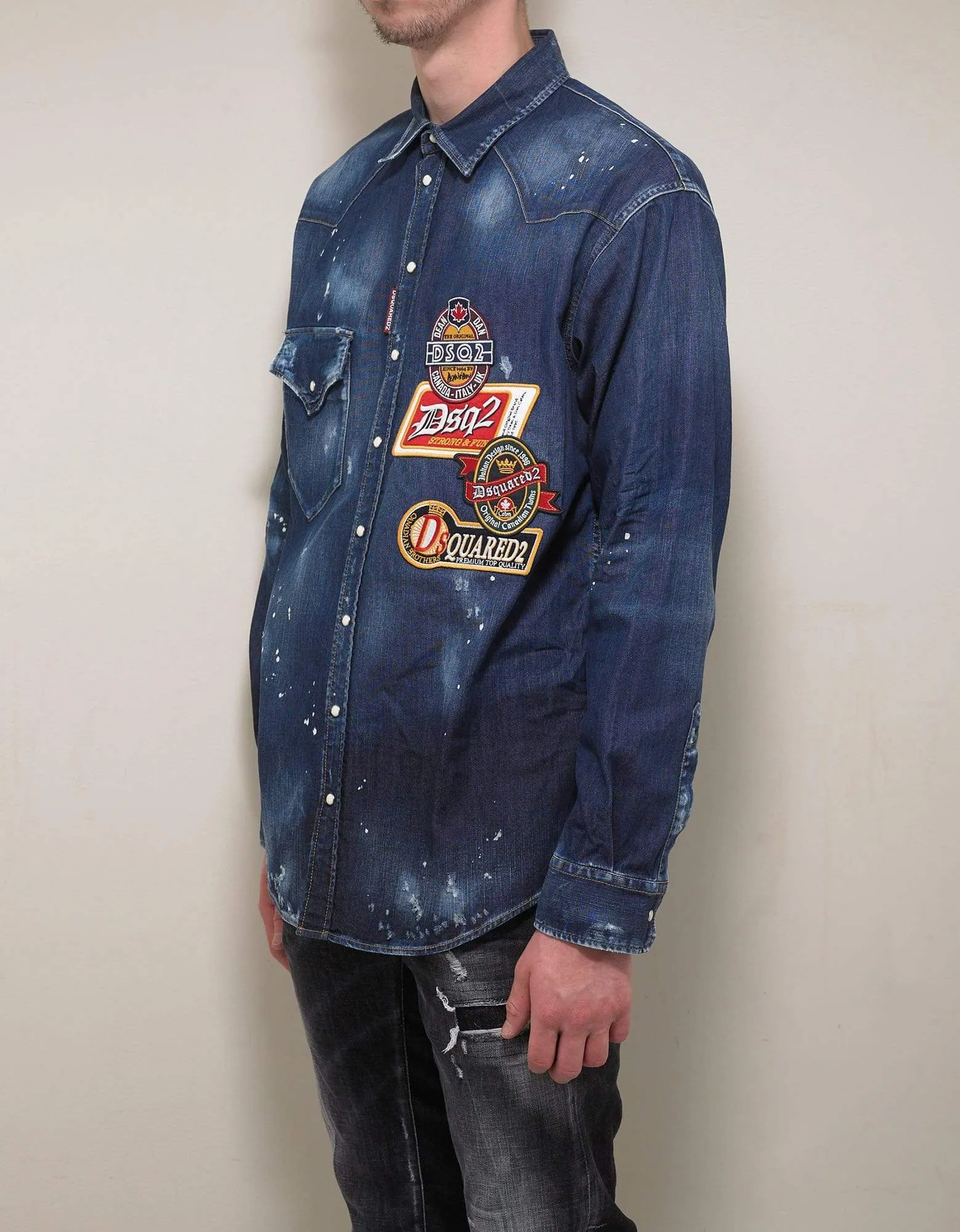 Dsquared2 Distressed Denim Shirt with Badges