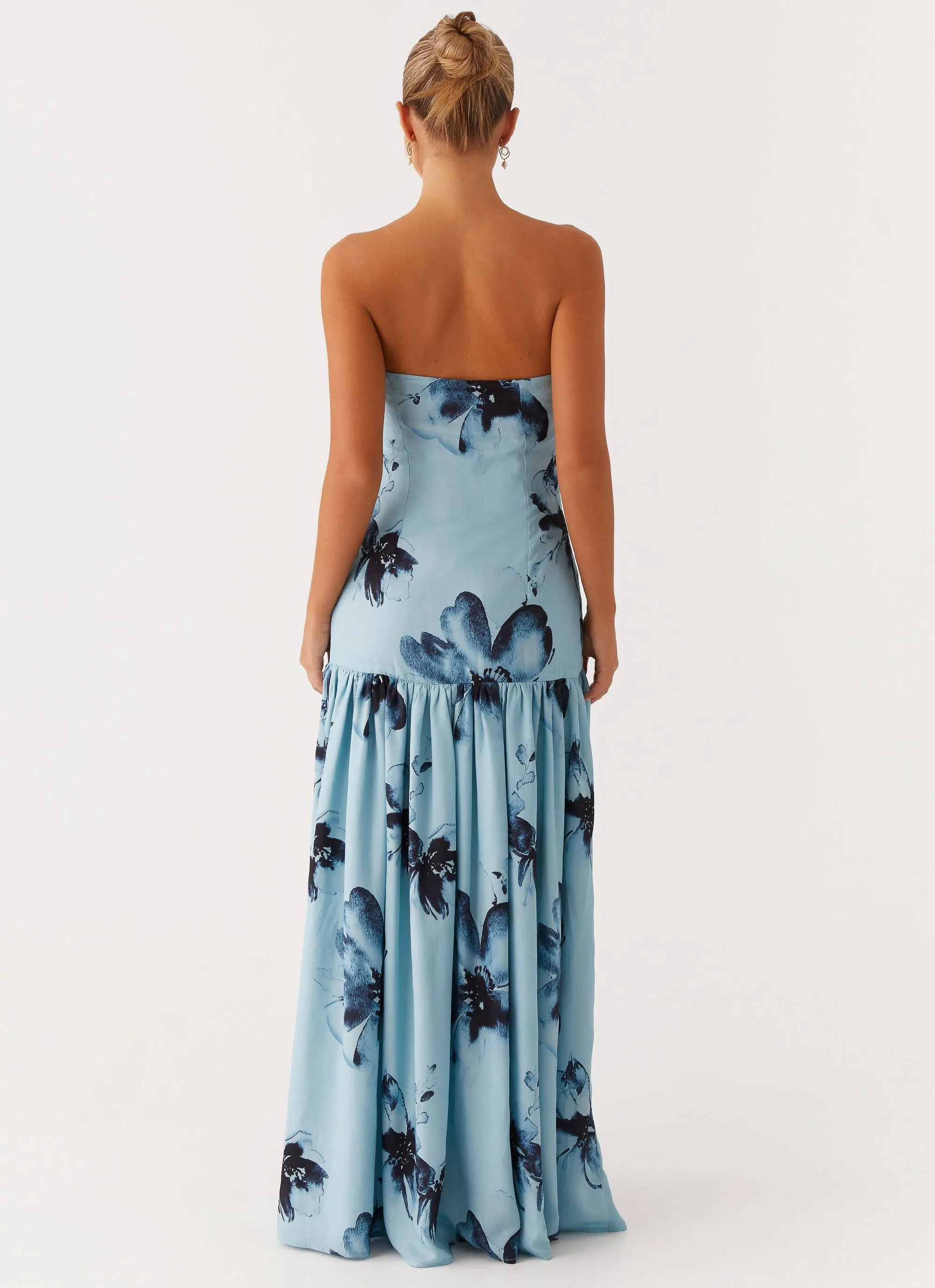 Eden Strapless Maxi Dress - Blue Black Floral