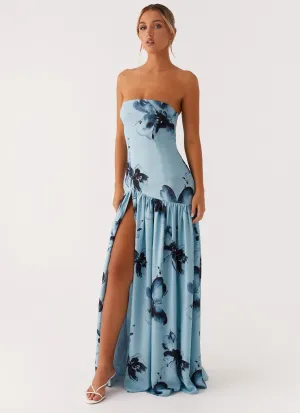 Eden Strapless Maxi Dress - Blue Black Floral