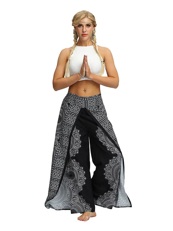 Ethnic Printed Split-Joint Loose Casual Wide-Leg Yoga Pants