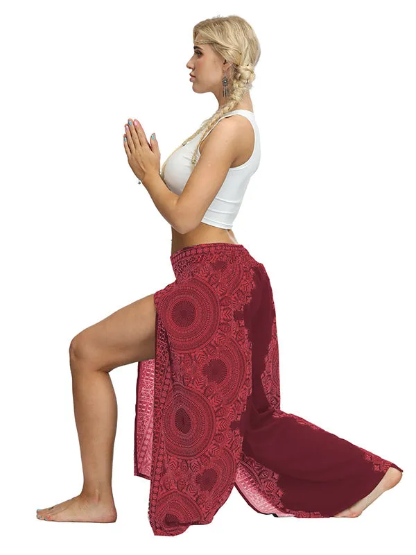 Ethnic Printed Split-Joint Loose Casual Wide-Leg Yoga Pants