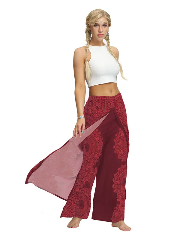 Ethnic Printed Split-Joint Loose Casual Wide-Leg Yoga Pants