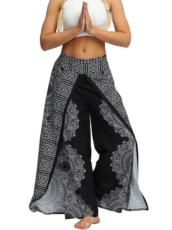 Ethnic Printed Split-Joint Loose Casual Wide-Leg Yoga Pants