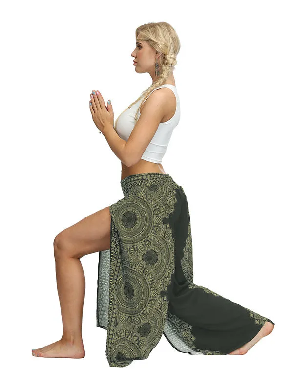 Ethnic Printed Split-Joint Loose Casual Wide-Leg Yoga Pants