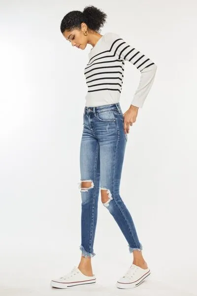 Evie Distressed Raw Hem Ankle Skinny Jeans