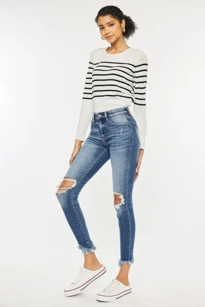 Evie Distressed Raw Hem Ankle Skinny Jeans