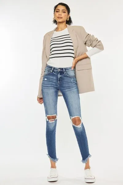 Evie Distressed Raw Hem Ankle Skinny Jeans