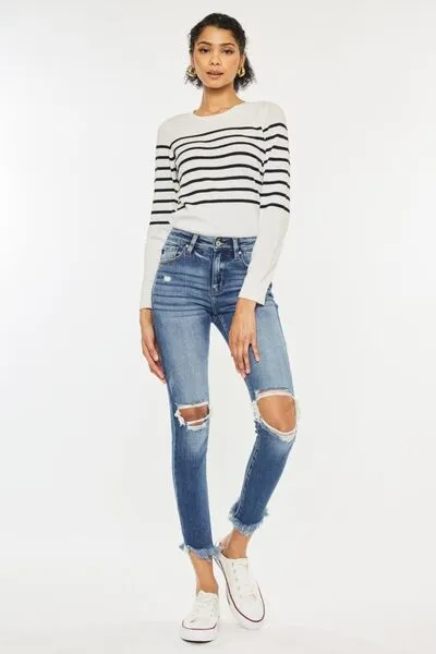 Evie Distressed Raw Hem Ankle Skinny Jeans