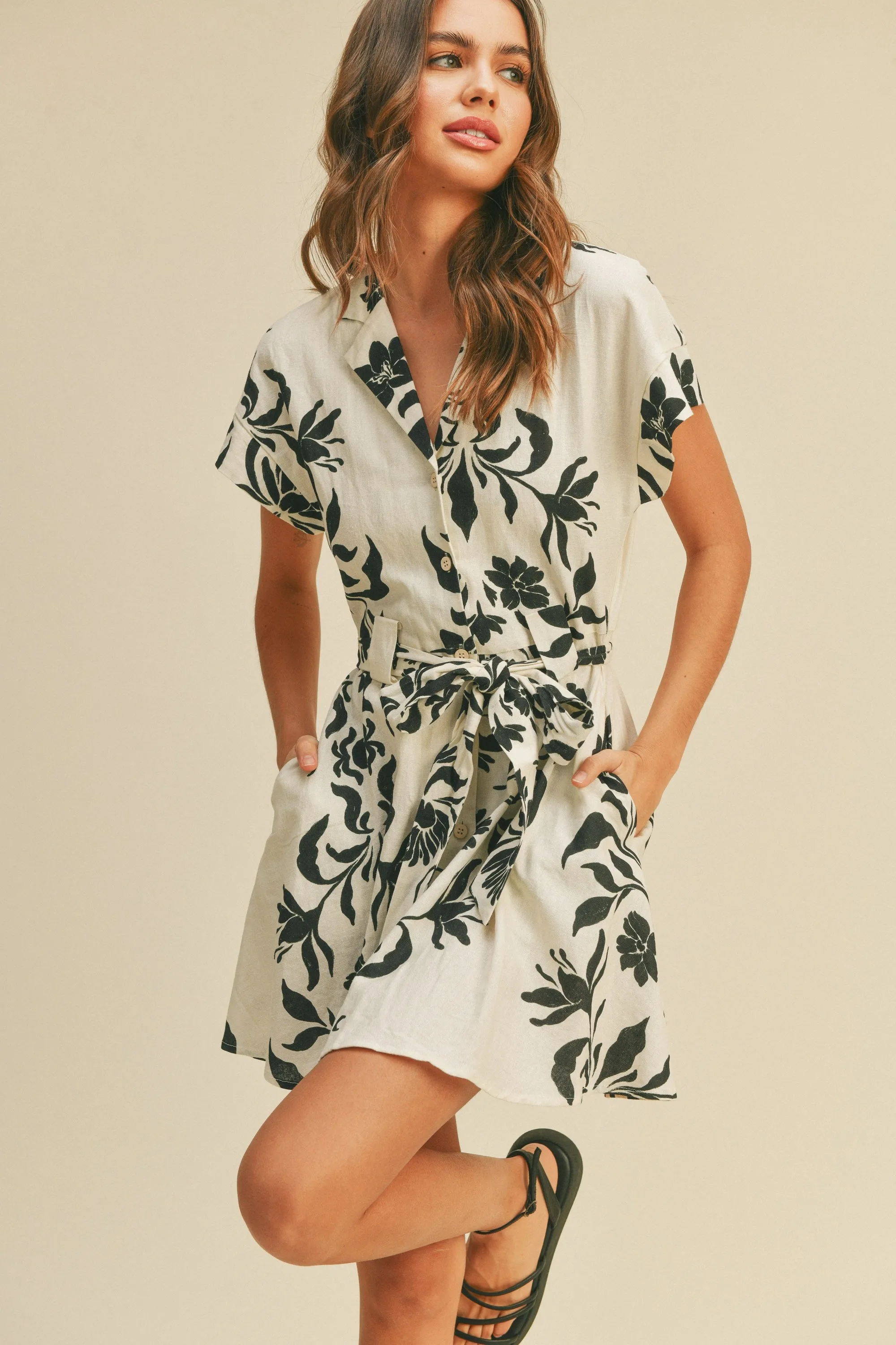 Floral Print Linen Dress