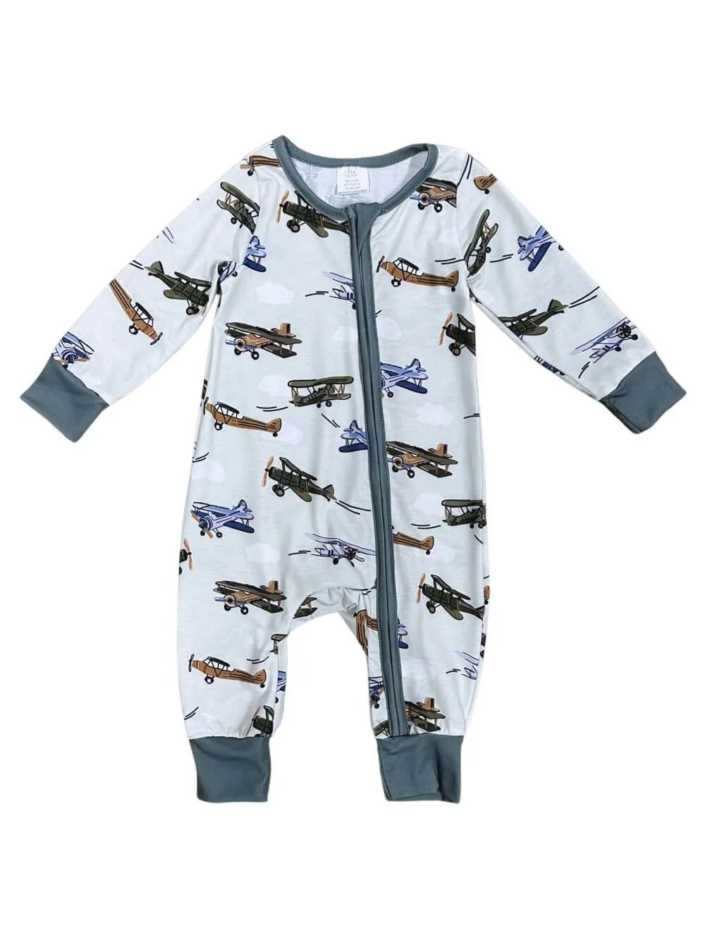 Fly Me Away Airplane Zip Up Baby Romper