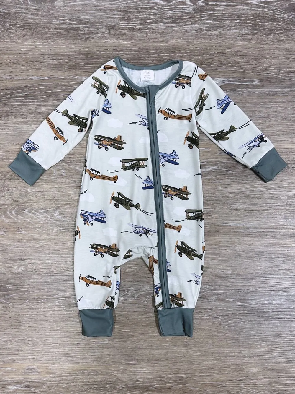 Fly Me Away Airplane Zip Up Baby Romper