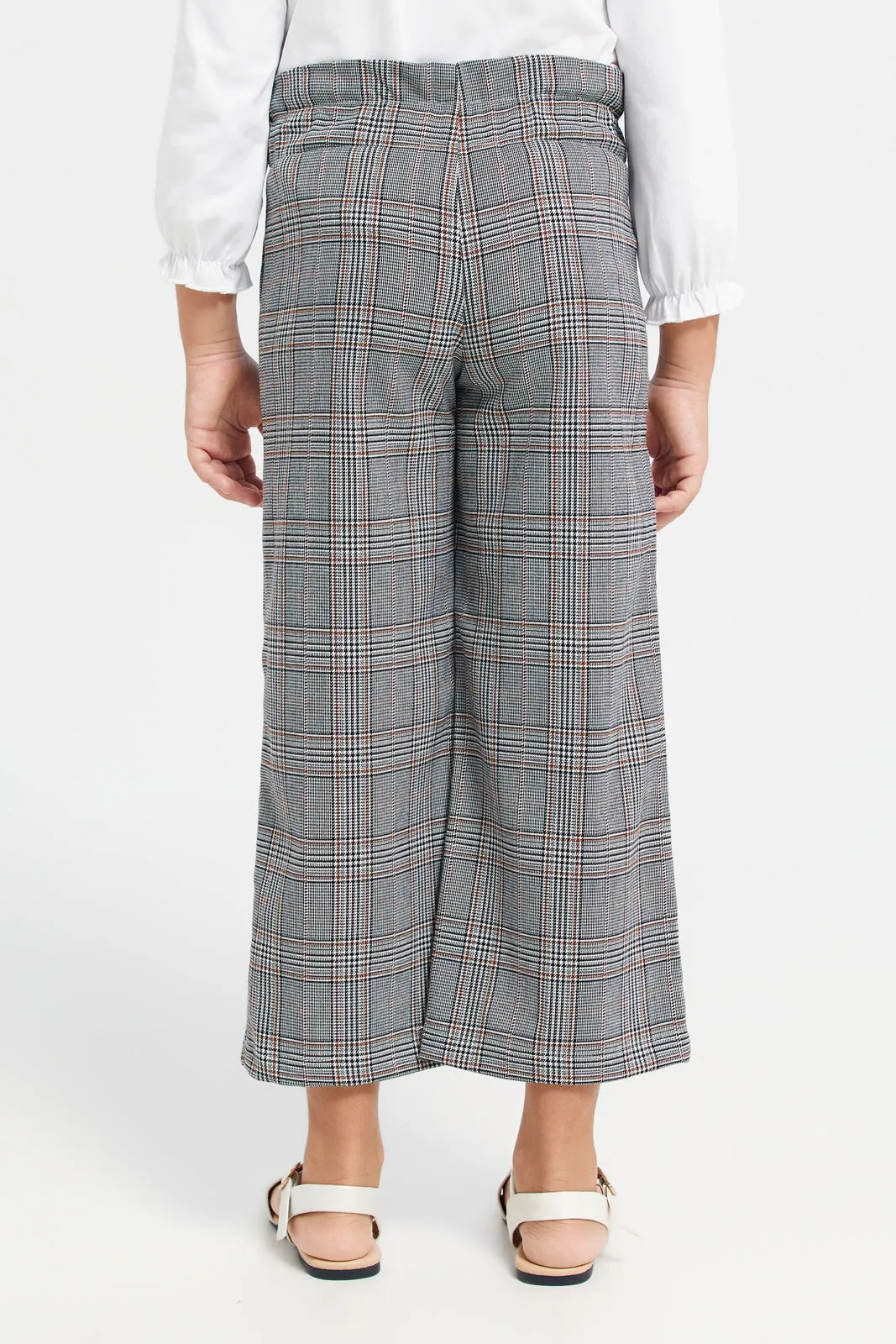 Grey Checkered Wide Leg Trousers