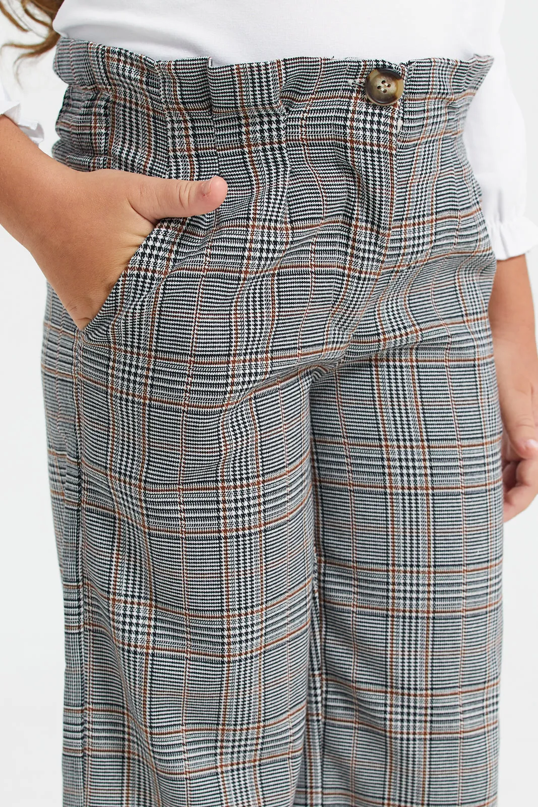 Grey Checkered Wide Leg Trousers