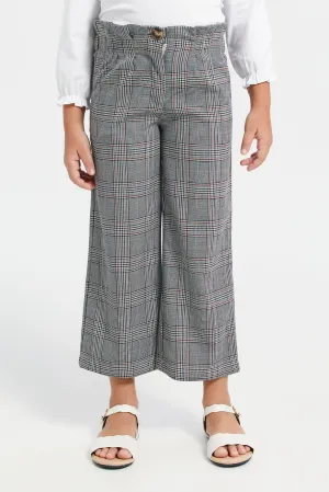 Grey Checkered Wide Leg Trousers