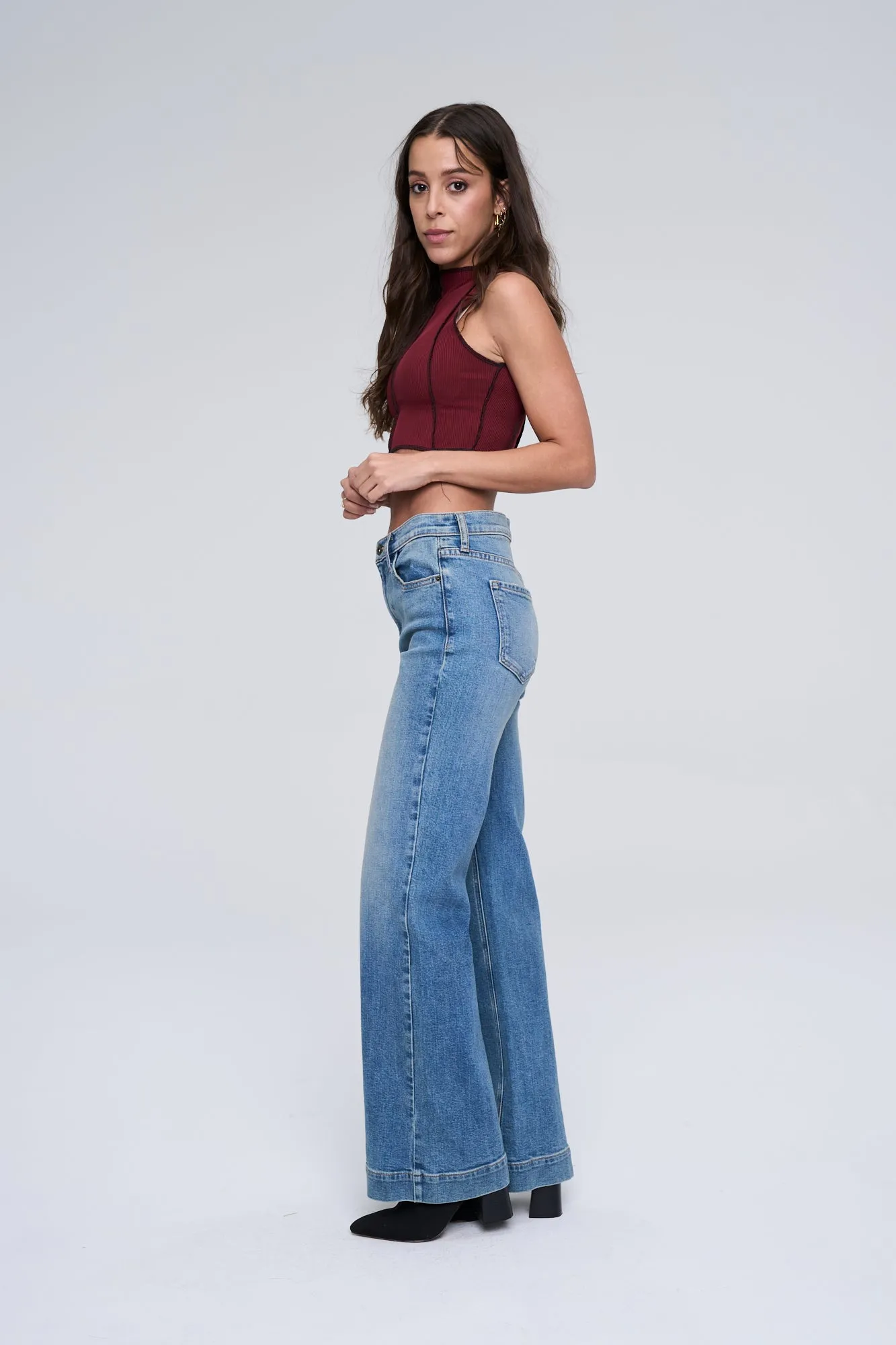 HIGH RISE SLIM WIDE LEG COMFORT STRETCH JEANS   / SP-P11877