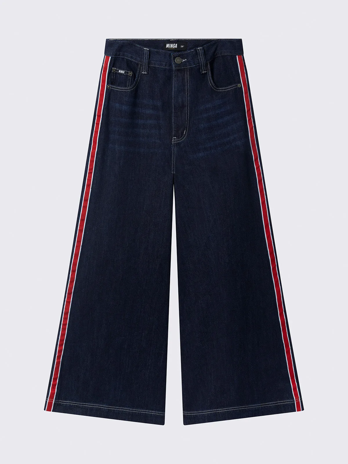 Indigo Side-Panel Wide Leg Jeans