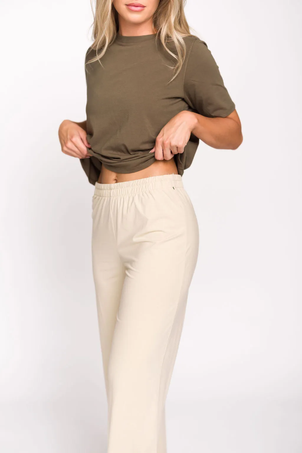 Jamie Foldover Waist Wide Leg Lounge Pants in Oat Milk