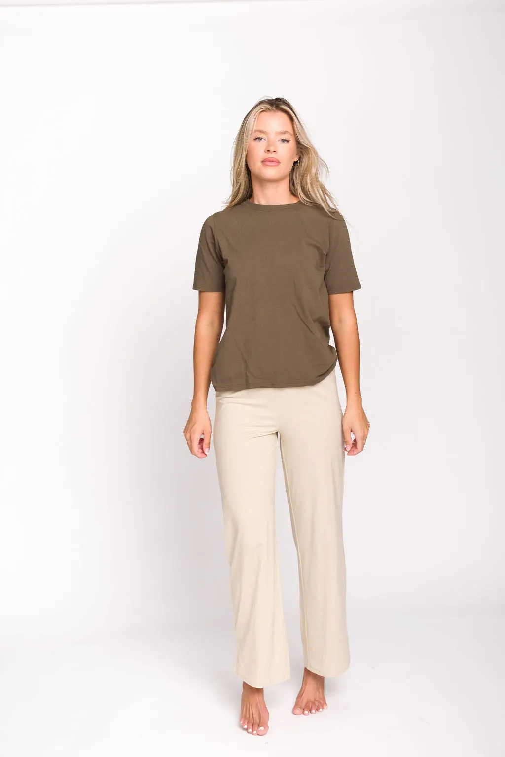 Jamie Foldover Waist Wide Leg Lounge Pants in Oat Milk