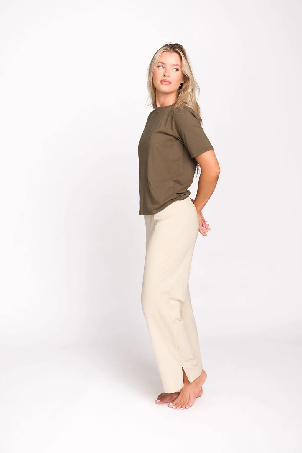 Jamie Foldover Waist Wide Leg Lounge Pants in Oat Milk