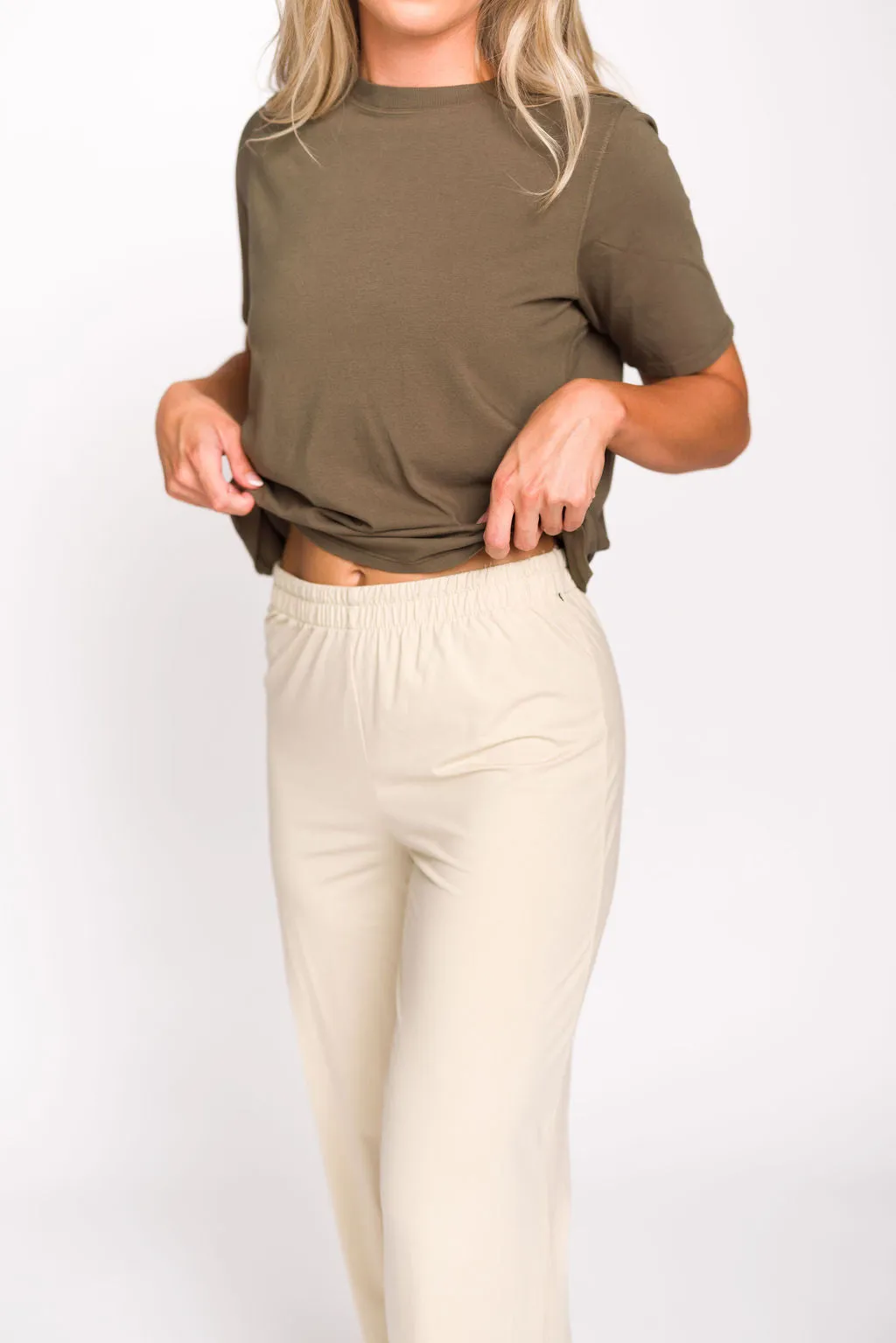 Jamie Foldover Waist Wide Leg Lounge Pants in Oat Milk