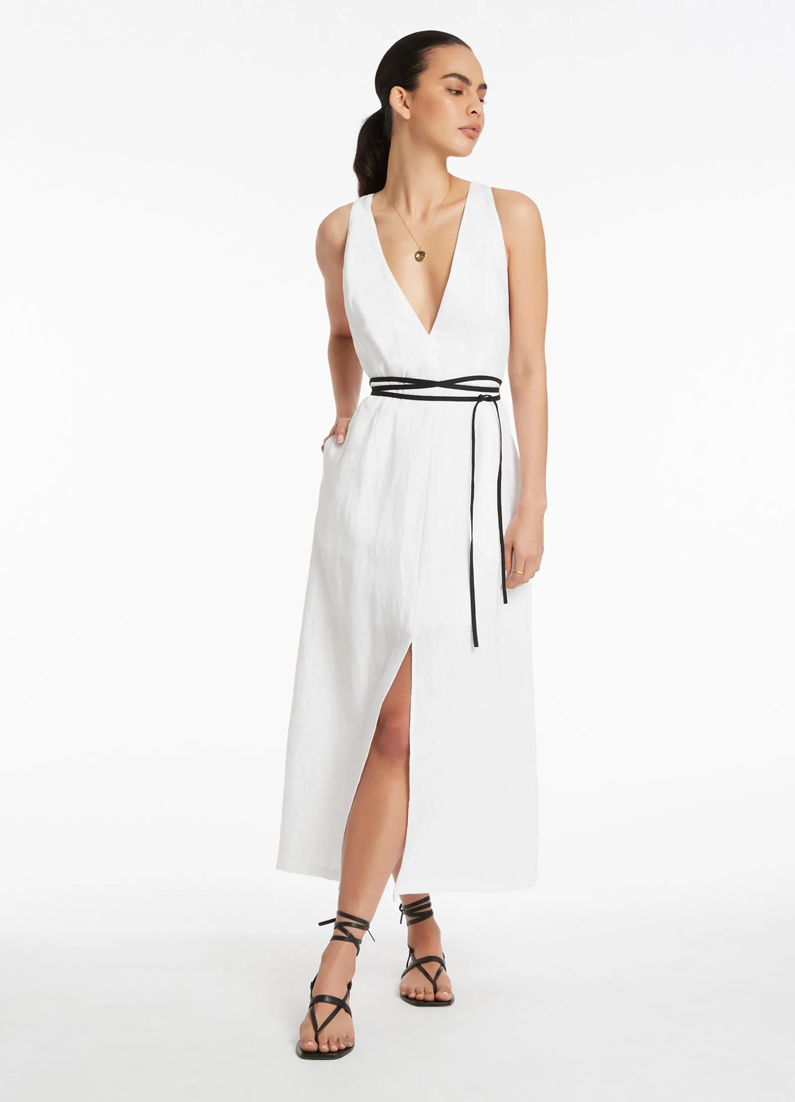 Jetset Plunge Belt Dress - White