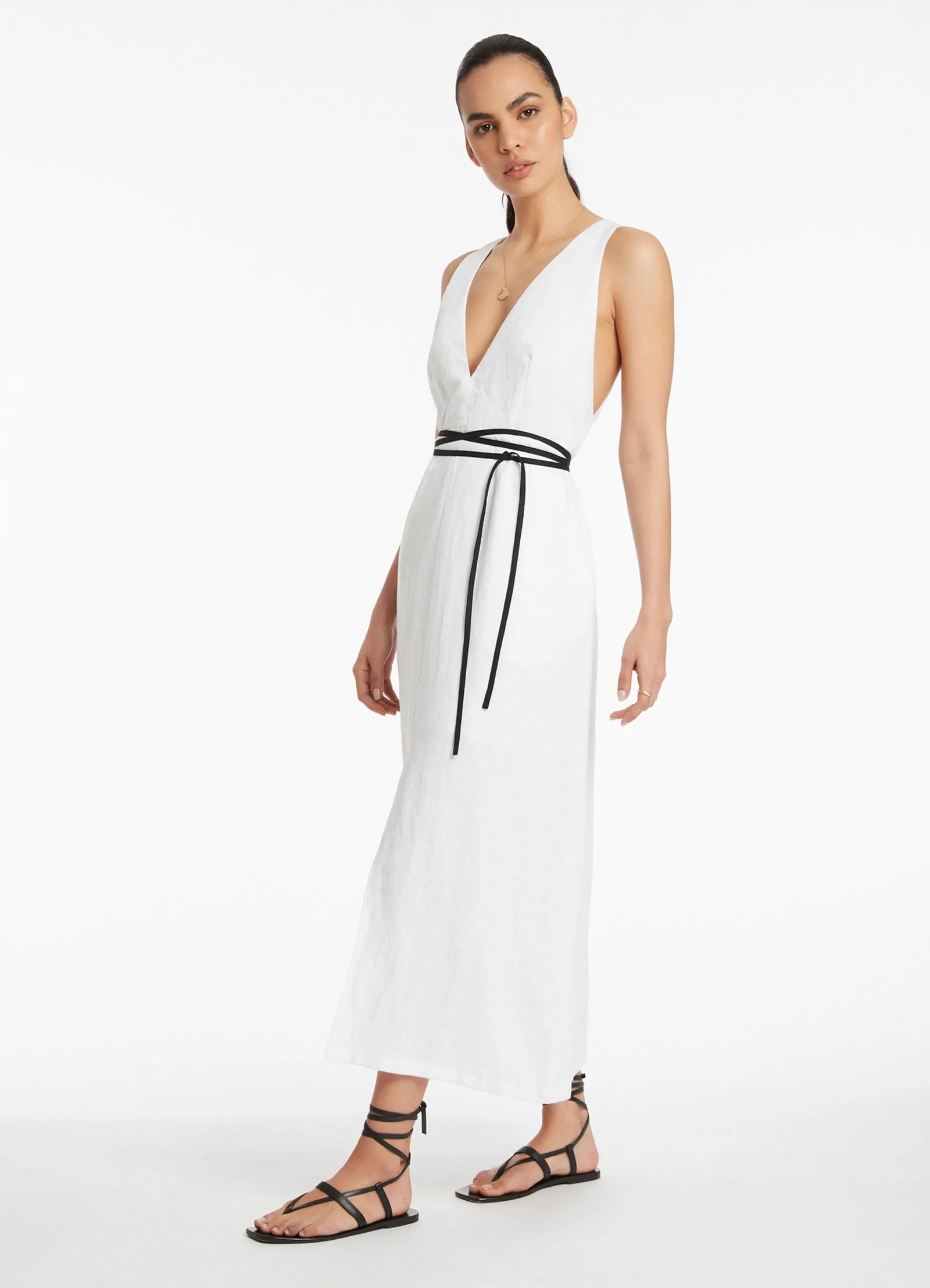 Jetset Plunge Belt Dress - White