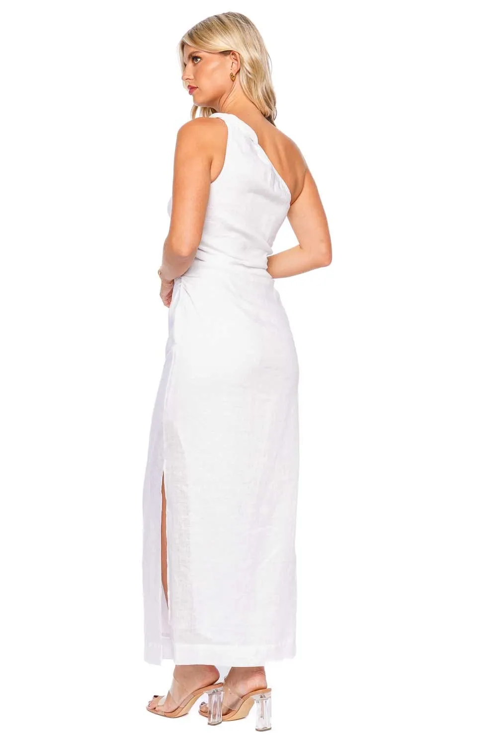 Jomana White One Shoulder Midi Dress