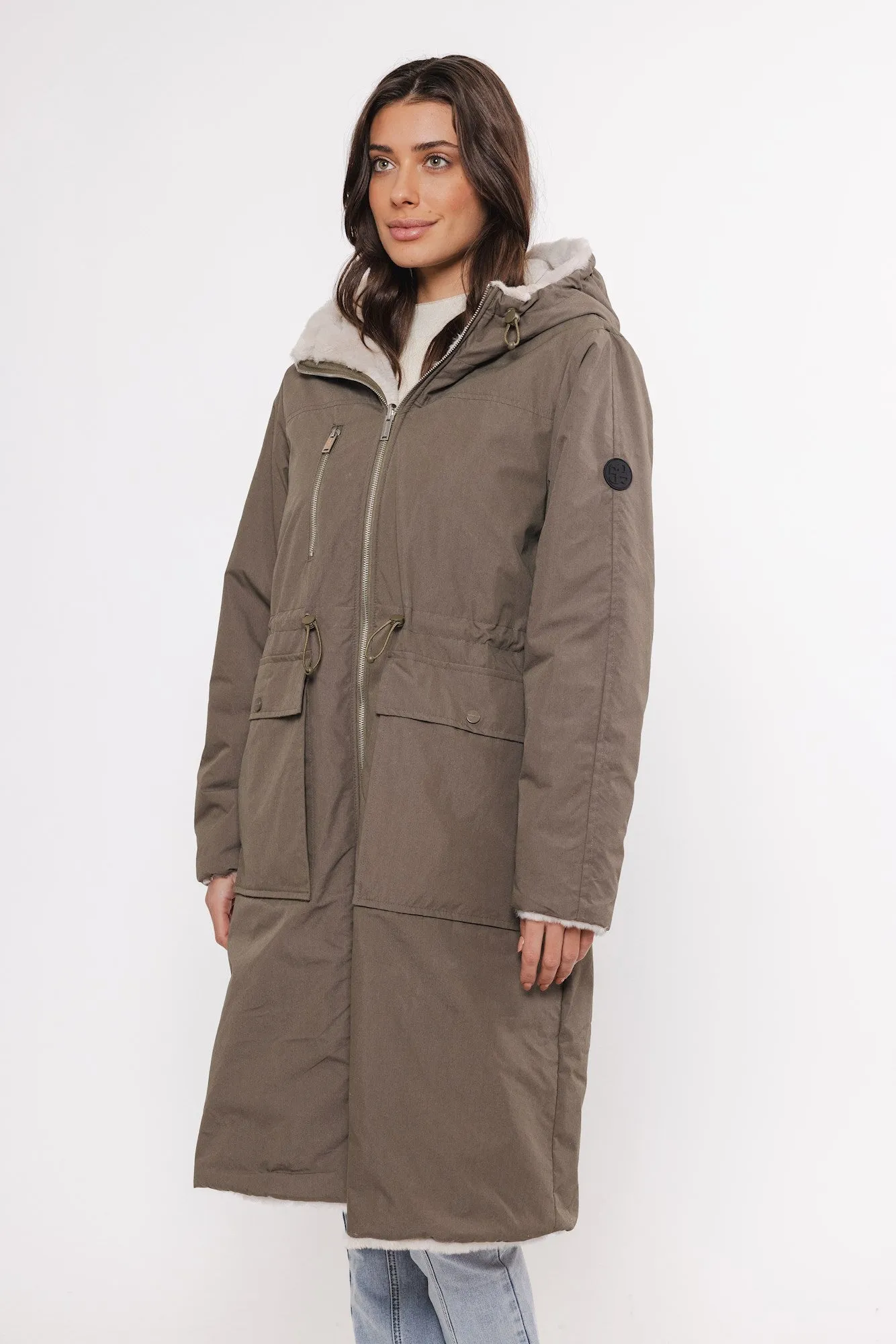 Josien Reversible Faux Fur Long Parka in Hunter & Birch