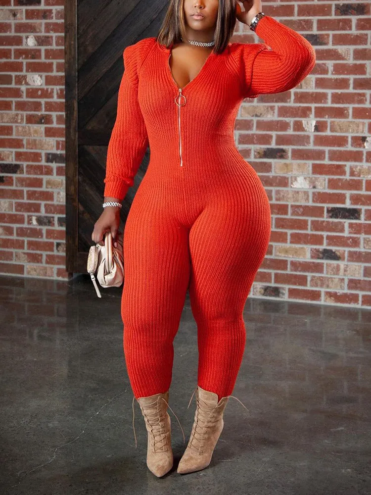 Knitted Off Graceful Shoulder Jumpsuit