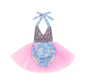 Kryssi Kouture Bubble Gum Blue Paisley First Birthday Tutu Romper