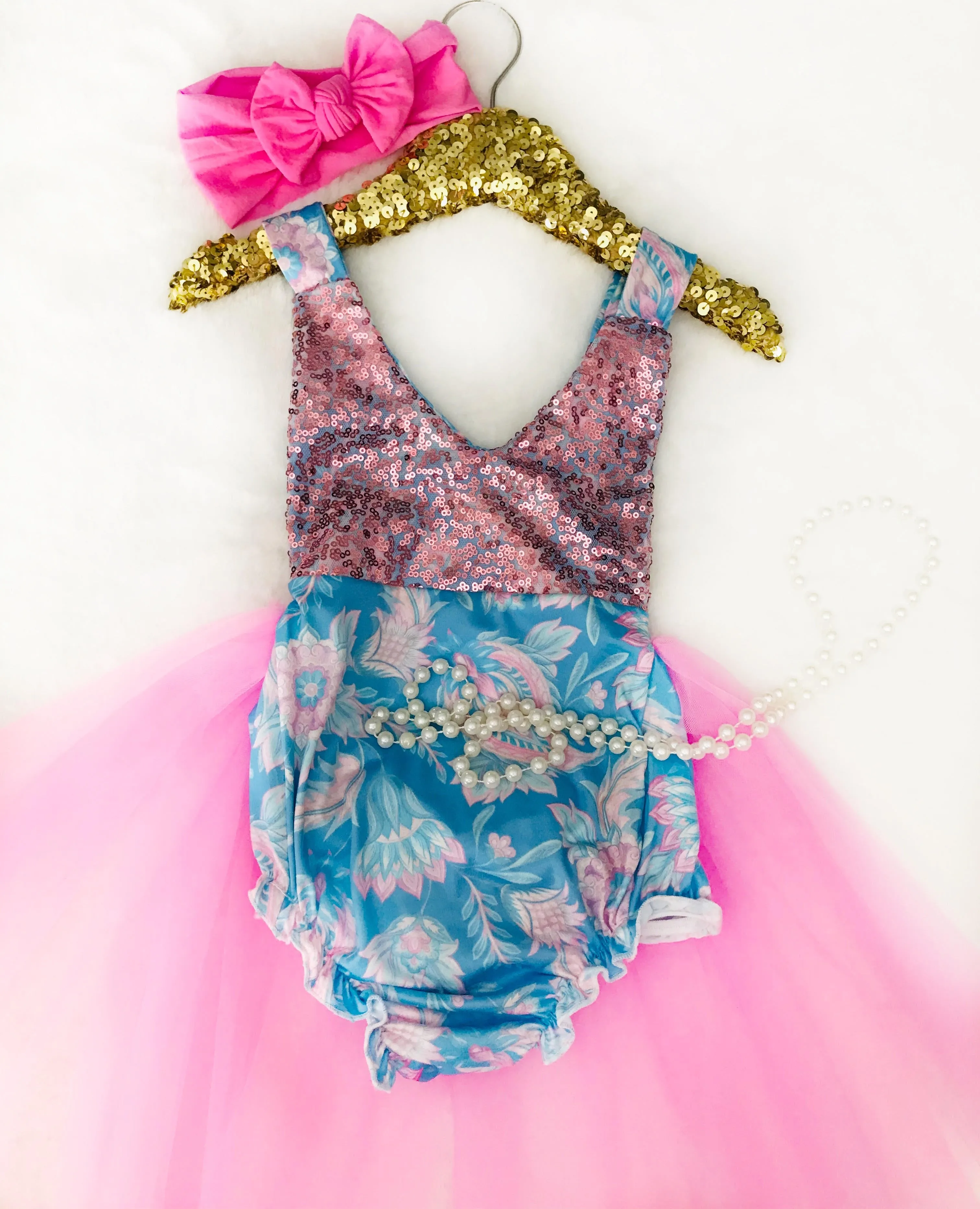 Kryssi Kouture Bubble Gum Blue Paisley First Birthday Tutu Romper